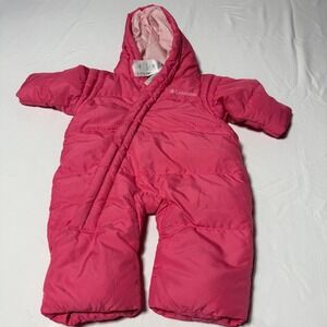 Columbia Snuggly‎ Bunny Down Hooded Bunting Snowsuit Size 6 Months Pink Baby